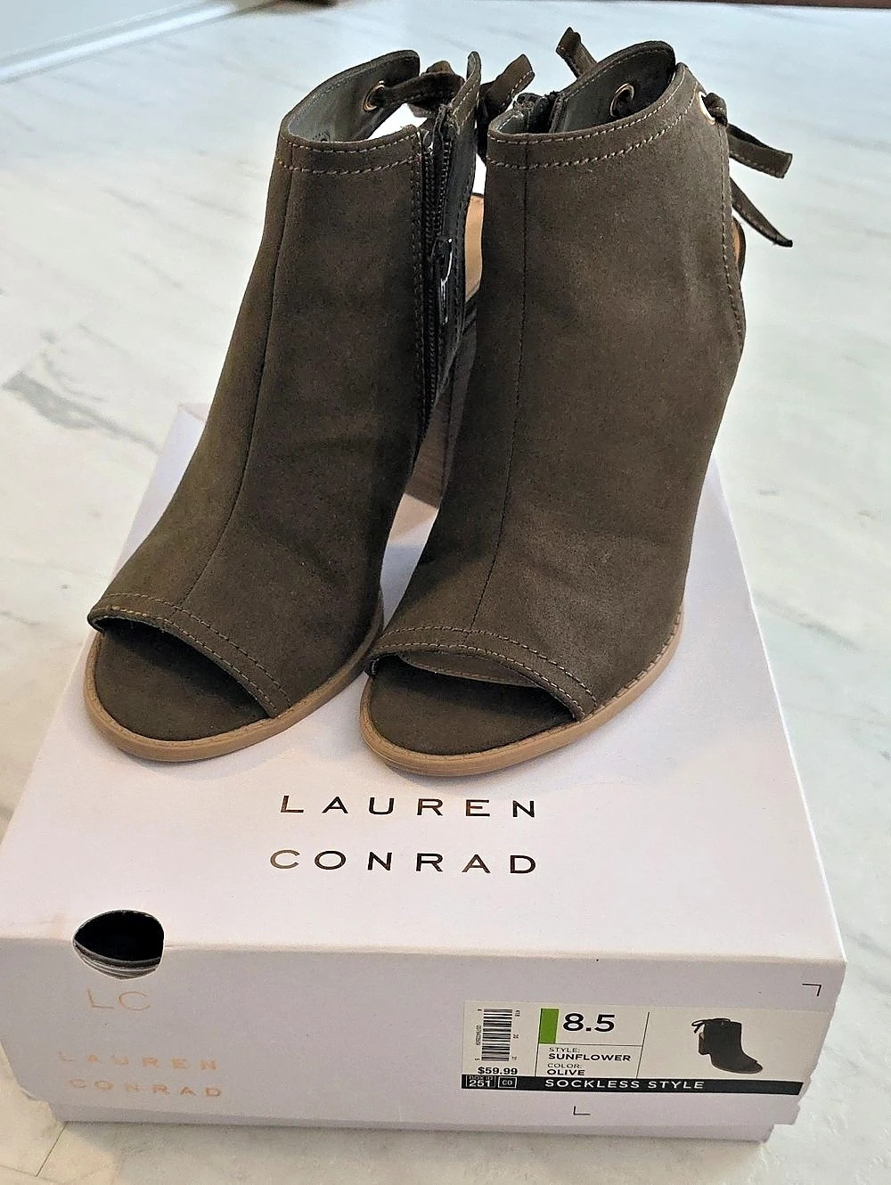 Lauren Conrad Sunflower Olive Peep Toe Heels 8.5